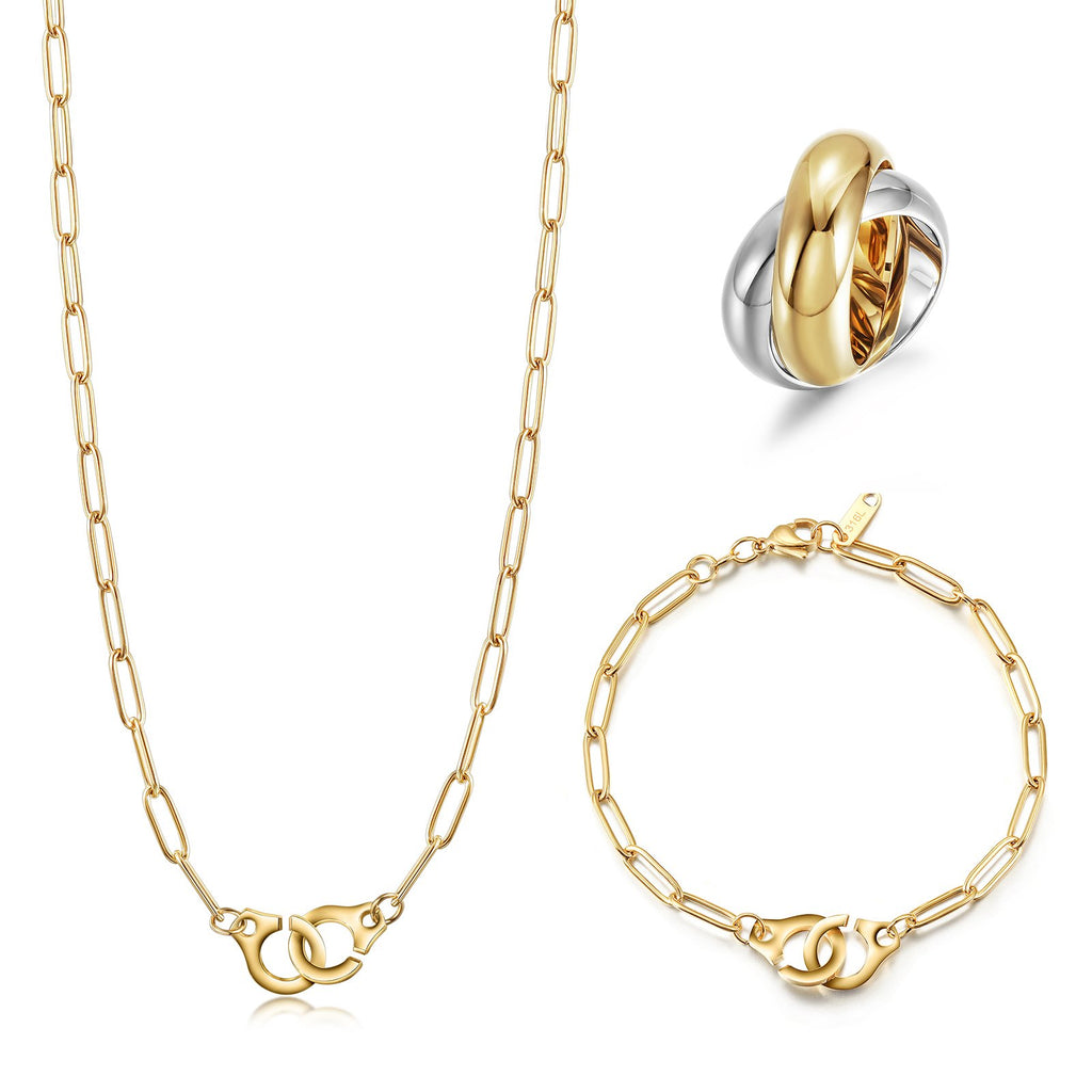 Paperclip Link Jewelry Set – Necklace, Bracelet & Ring