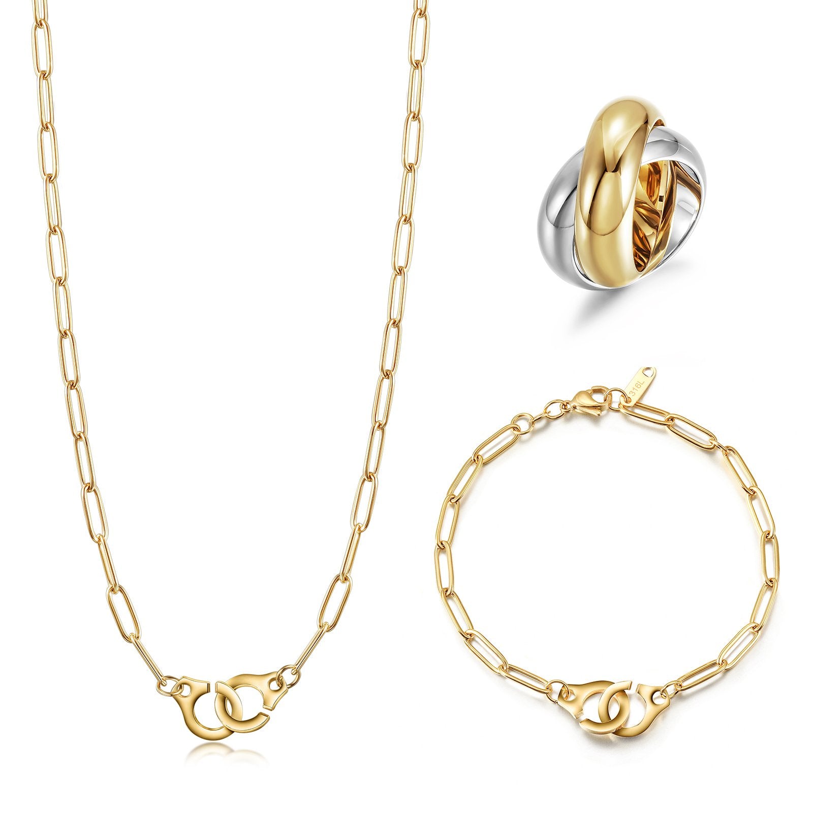 Paperclip Link Jewelry Set – Necklace, Bracelet & Ring
