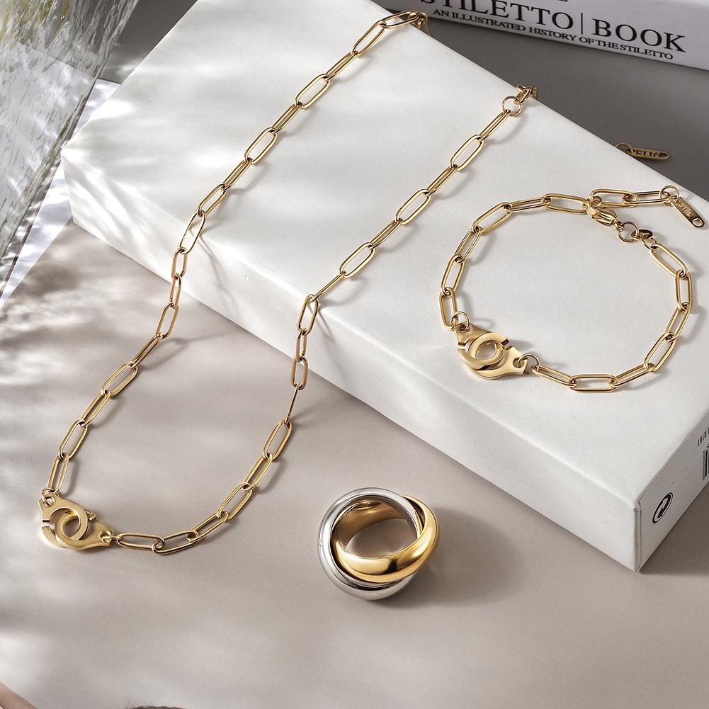 Paperclip Link Jewelry Set – Necklace, Bracelet & Ring