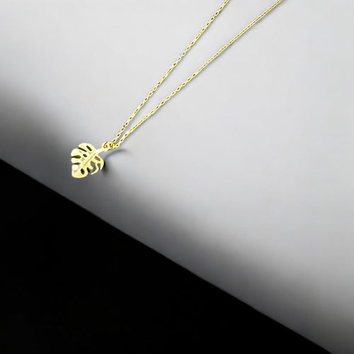 Minimalist Leaf Design Sterling Silver Gold Plated Necklace